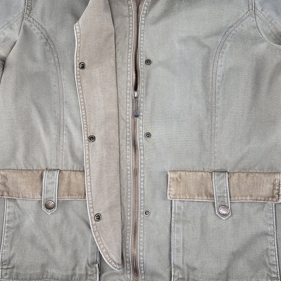 Vintage Woolrich Barn Coat Womens XL Khaki Quilted Lined Cotton Utility Jacket - Picture 4 of 12